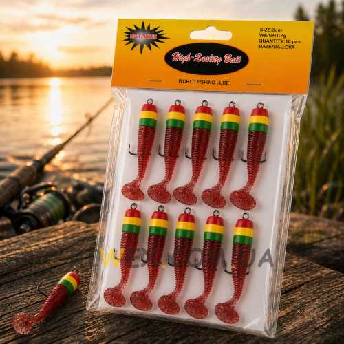 Набір риболовних приманок Воблери мандули з віброхвостом для спінінга 5 см 3 г EVA 10 шт Червоний (988)