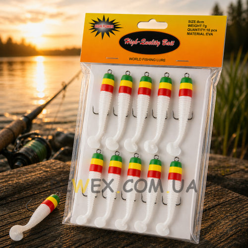 Набір риболовних приманок Воблери мандули з віброхвостом для спінінга 5 см 3 г EVA 10 шт Білий (988)