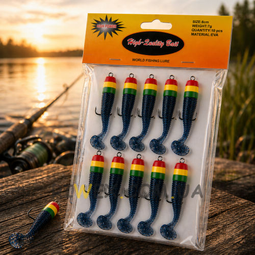 Набір риболовних приманок Воблери мандули з віброхвостом для спінінга 5 см 3 г EVA 10 шт Синій (988)