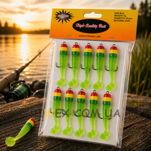 Набір риболовних приманок Воблери мандули з віброхвостом для спінінга 5 см 3 г EVA 10 шт Зелений (988)