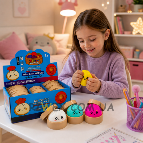 BUN Squishy Dumpling сквіш бао булочка / пельмень 5,5 см — м’яка іграшка-сквіші, фіджет для руккапсула-кошик «bamboo steamer» Випадковий колір (OX)