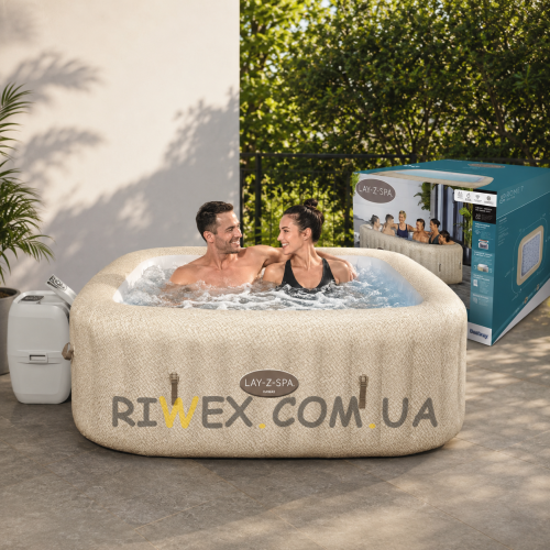 Надувне квадратне джакузі Bestway 6001M Lay-Z-Spa Hawaii 201x71 см, витрата води 1325 л/год, на 6 осіб, об’єм 1180 л (АТ)