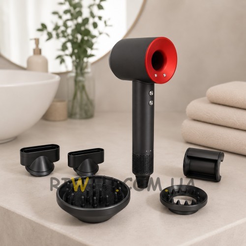 Фен-стайлер HAIR DRYER 5в1 з насадками та іонізацією 1600 Вт для укладки волосся, Червоний (X05/2870)
