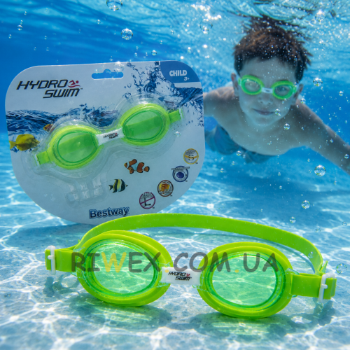 Детские очки для плавания, поликарбонатные линзы UV, anti-fog, 3 Bestway Hydro-Swim 21002 размер S 48–52 см Салатовые (AT)