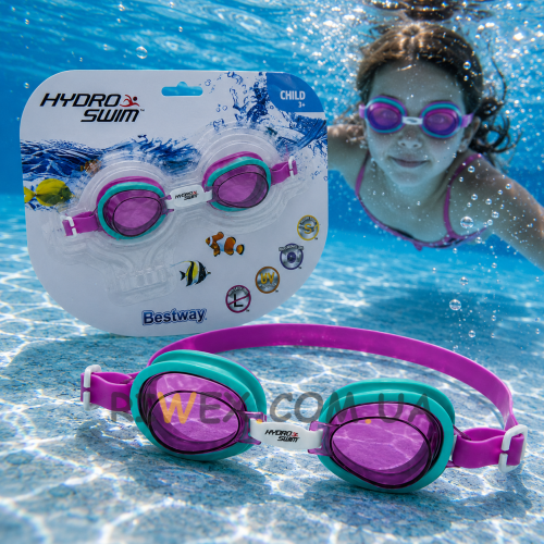 Детские очки для плавания, поликарбонатные линзы UV, anti-fog, 3 Bestway Hydro-Swim 21002 размер S 48–52 см Розовые (AT)