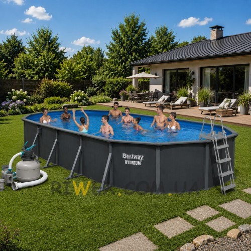 Овальний каркасний басейн Bestway Hydrium 561CW 730x360x132 см комплект насос тент підстилка сходи, 27090 л (AT)