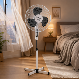 Вентилятор підлоговий 40 см, 3 швидкості, поворотний 90°, регулювання висоти, захисна решітка Bestfan BT-001 Білий (235)