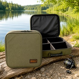 Велика сумка органайзер BoyaBY Reel Case для котушок і снастей 40×40×15 см 4 секції олива (988)