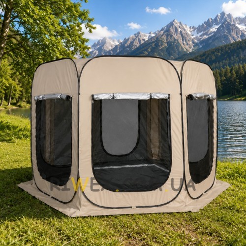 Кемпінговий намет-шатер №33 бежевий 320х320х220 см Oxford 210T PU3000 для дачі та природи (5650)