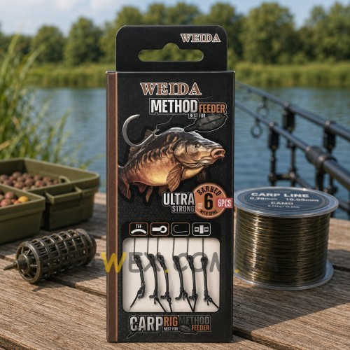 Готові поводки для коропової риболовлі комплект 6в1 Weida Method Feeder QZ-14, розмір 6 (5650)