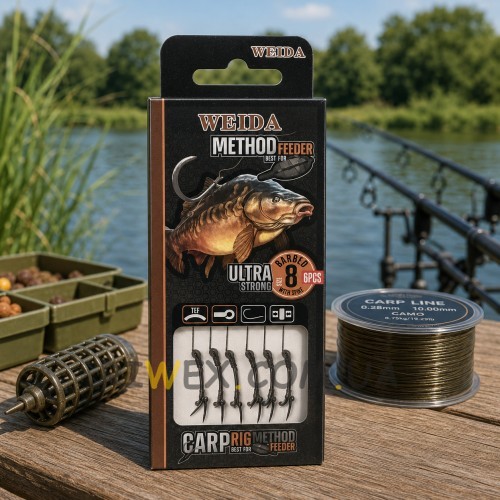Готові поводки для коропової риболовлі комплект 6в1 Weida Method Feeder QZ-14, розмір 8 (5650)