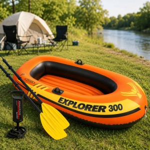 Надувна лодка для відпочинку та риболовлі двомісна з веслами насосом Intex Explorer 300 Set 58332 (АТ)