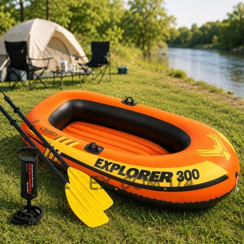 Надувна лодка для відпочинку та риболовлі двомісна з веслами насосом Intex Explorer 300 Set 58332 (АТ)