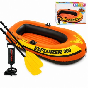 Надувна лодка для відпочинку та риболовлі двомісна з веслами насосом Intex Explorer 300 Set 58332 (АТ)