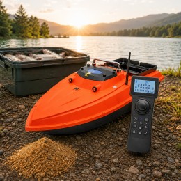 Кораблик для прикормки D80 GPS100 GPS до 500м 1 бункер 3 кг бесколлекторные двигатели 60000 мАч, оранжевый(SF)