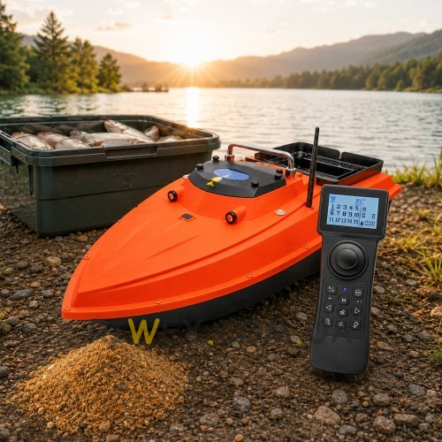 Кораблик для прикормки D80 GPS100 GPS до 500м 1 бункер 3 кг бесколлекторные двигатели 60000 мАч, оранжевый(SF)
