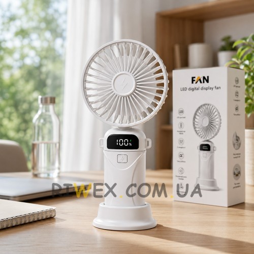 Вентилятор портативный A18 аккумуляторный, LED-дисплей, USB зарядка, 3 скорости, регулируемый наклон 90°(AX)