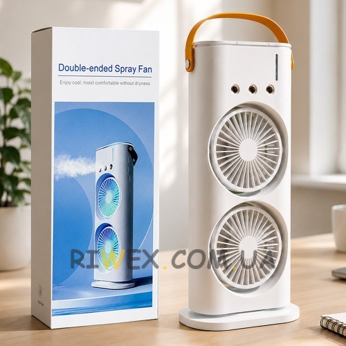 Настільний вентилятор 3в1 Double-ended Spray Fan подвійний акумуляторний зі зволоженням, LED, USB (AX)
