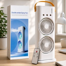 Настільний вентилятор 3в1 Double-ended Spray Fan подвійний акумуляторний зі зволоженням, LED, USB, пультом (AX)