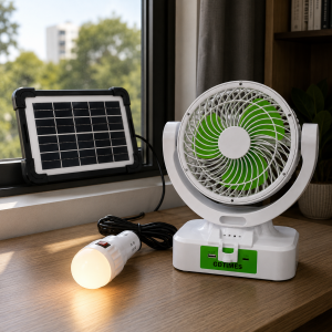 Акумуляторний настільний вентилятор із сонячною панеллю, LED-лампою, USB Type-C, 3 швидкості, power bank GDTIMES GD 8021 (AX)