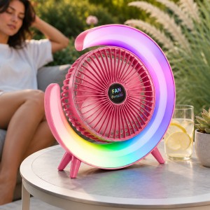 Вентилятор настільний акумуляторний A3 з RGB підсвічуванням, USB, поворотний 180 °, 3 режими роботи, Рожевий (AX)