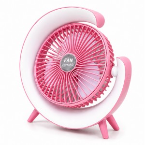 Вентилятор настільний акумуляторний A3 з RGB підсвічуванням, USB, поворотний 180 °, 3 режими роботи, Рожевий (AX)