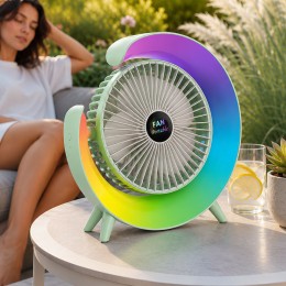 Вентилятор настільний акумуляторний A3 з RGB підсвічуванням, USB, поворотний 180 °, 3 режими роботи, Зелений (AX)