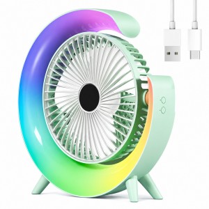 Вентилятор настільний акумуляторний A3 з RGB підсвічуванням, USB, поворотний 180 °, 3 режими роботи, Зелений (AX)
