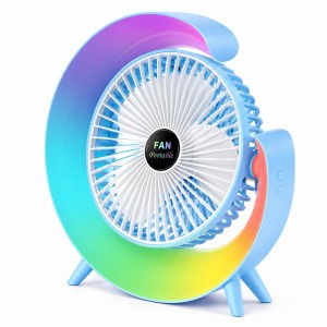 Вентилятор настільний акумуляторний A3 з RGB підсвічуванням, USB, поворотний 180 °, 3 режими роботи, Блакитний (AX)