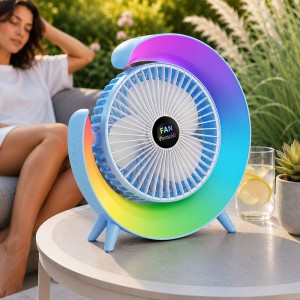 Вентилятор настільний акумуляторний A3 з RGB підсвічуванням, USB, поворотний 180 °, 3 режими роботи, Блакитний (AX)