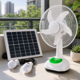 Аккумуляторный вентилятор с солнечной панелью, автоповоротом и 2 LED лампами GDTIMES GD8069LI-14, 35 см (AX)