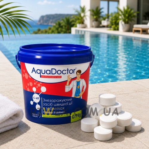 Таблетки шокового хлору AquaDoctor C-60T 0.9 кг для басейнів 60% хлору швидка дезінфекція води(AT/040895)