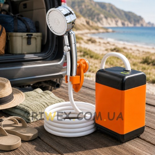 Душ туристичний похідний акумуляторний 7500 mAh з дисплеєм температури, насосом, 6 режимів, USB, 3 л/хв (AMN)