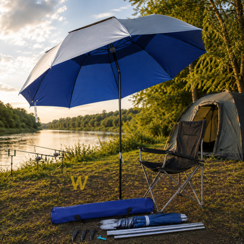 Складана пляжна садова парасолька для риболовлі з чохлом, з сріблястим напиленням в чохлі діаметр 1,6 м Синій