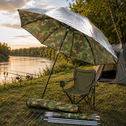 Складана пляжна садова парасолька для риболовлі з чохлом, з сріблястим напиленням в чохлі діаметр 1,6 м Лісний камуфляж