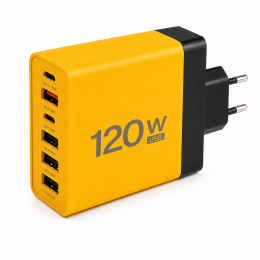 Мережевий зарядний пристрій 26X188 120W на 6 USB-портів USB-C та USB-A для смартфонів і ноутбуків, Жовтий  (509/5081)