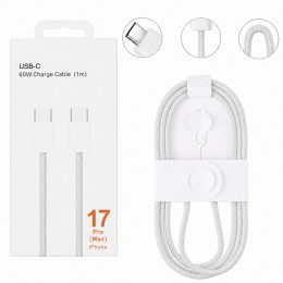 Кабель для швидкої зарядки Type-C – Type-C 60W 1 м тканинний для iPhone 17 Pro Max 26X-198, Білий (509/5085)