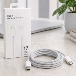 Кабель для швидкої зарядки Type-C – Type-C 60W 1 м тканинний для iPhone 17 Pro Max 26X-198, Білий (509/5085)