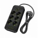 Сетевой удлинитель Power Socket F06U с USB Type-C, 6 розеток, 4 USB, кабель 2 м, 2500 Вт, черный (509/4705)