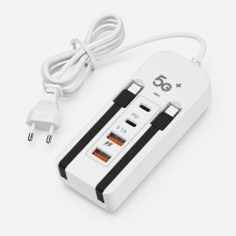 Зарядная станция 26X-200 66 Вт с 2 USB и 2 PD, встроенными кабелями Type-C и Lightning (509/5087)