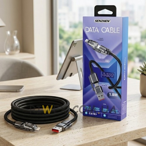 Кабель для зарядки SENZHEN 4-в-1 100 Вт 1,8 м USB Type-C Lightning USB-A з тканинним обплетенням 26X-197 (509/5096)