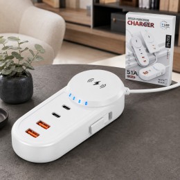 Универсальное зарядное устройство 26X-201 5,1 A беспроводная зарядка, 2 USB и 2 Type-C для гаджетов, Белый (509/5088)