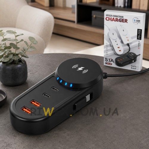 Универсальное зарядное устройство 26X-201 5,1 A беспроводная зарядка, 2 USB и 2 Type-C для гаджетов, Черный (509/5088)