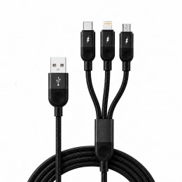 Кабель для зарядки 3 в 1 USB на Type-C, Lightning и Micro USB, 6A, передача данных, 1,2м (509/5089)