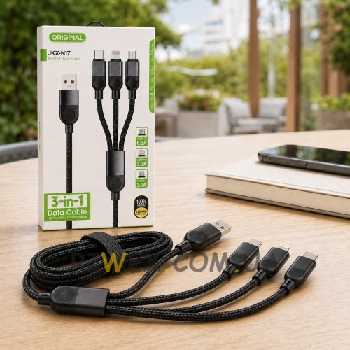 Кабель для зарядки 3 в 1 USB на Type-C, Lightning и Micro USB, 6A, передача данных, 1,2м (509/5089)