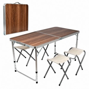 Туристичний стіл Folding Table з 4 стільцями 120×60 см алюмінієвий для пікніка кемпінгу та дачі, Темний Дуб