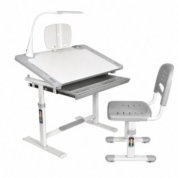 Регулируемая школьная парта со стулом FunDesk Littonia Grey, LED-лампой и держателем для книг 26X-150 для учащихся (509/4625)