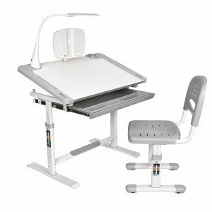 Регульована шкільна парта зі стільцем FunDesk Littonia Grey, LED-лампою і тримачем для книг 26X-150 для учнів (509/4625)