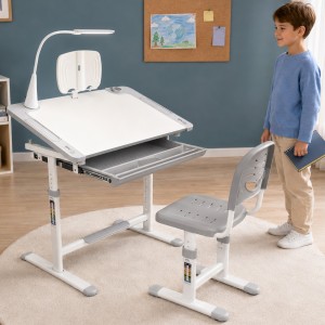 Регульована шкільна парта зі стільцем FunDesk Littonia Grey, LED-лампою і тримачем для книг 26X-150 для учнів (509/4625)