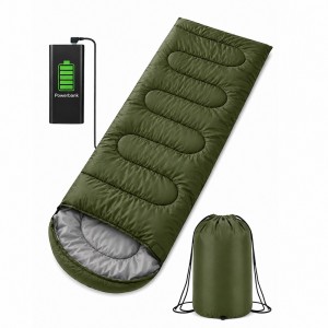 Теплий зимовий спальник-ковдра 215×65 см з USB-підігрівом до -30°C, з капюшоном для походів, Хакі (509/4595)
